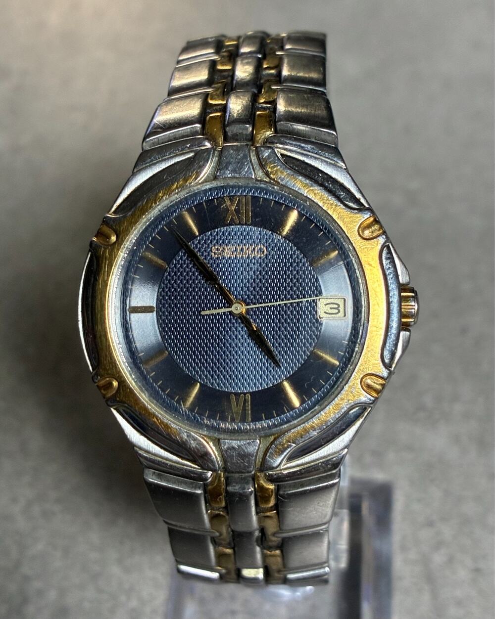 Seiko 7N42-6C10 1991 Men's Quartz Watch 37mm Blue Dial Two-Tone Date Working